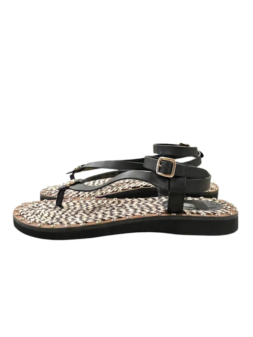 Coach Womens Size 7.5 Gracey Thong Sandals Leather Jute Footbed Black NWOT